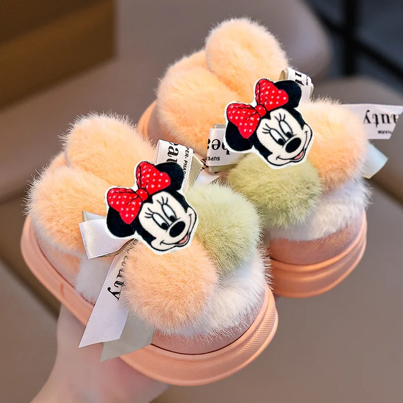 

Disney Baby Cotton Slippers mickey mouse Cute Hairball Girl Home Casual Shoes Boy Non-slip Toddler Shoes kid Cotton Shoes Winter