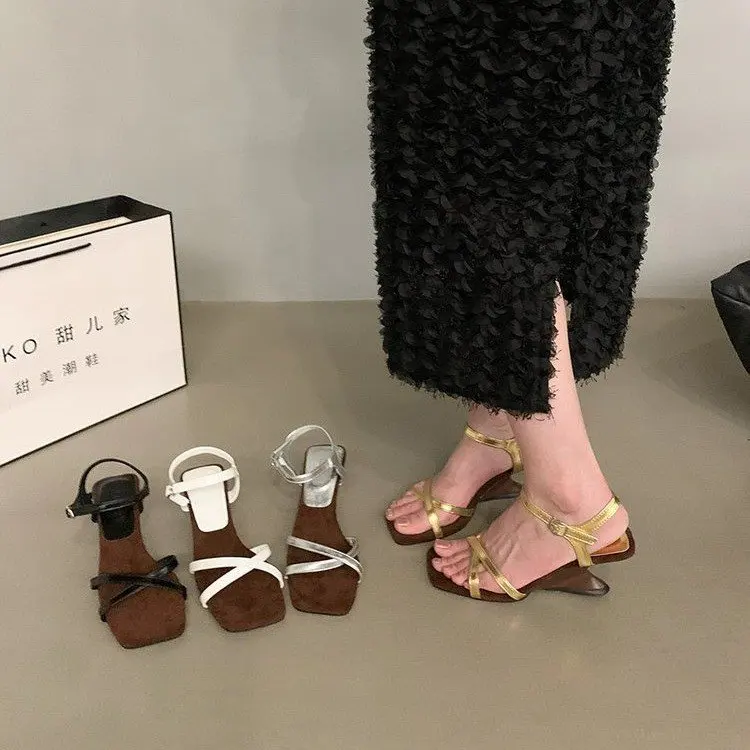 Moda sandálias de cunha para mulheres verão casual antiderrapante sapatos de plataforma cruzada senhoras elegante fivela bombas de salto alto mulher sandálias