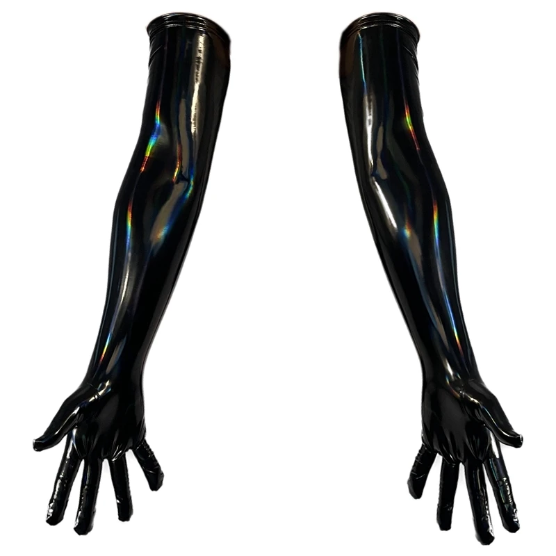 Sexy Punk Style Long Black Pink Metallic Feel Gloves Synthetic Leather Arm Sleeves for Costume New