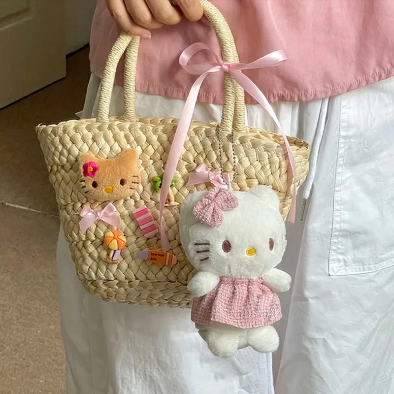 Sanrio Plush Stuffed Soft Doll Keychain Cartoon Hello Kitty Pendant Keychain Bag Decorative Accessories Backpack Girl Gift