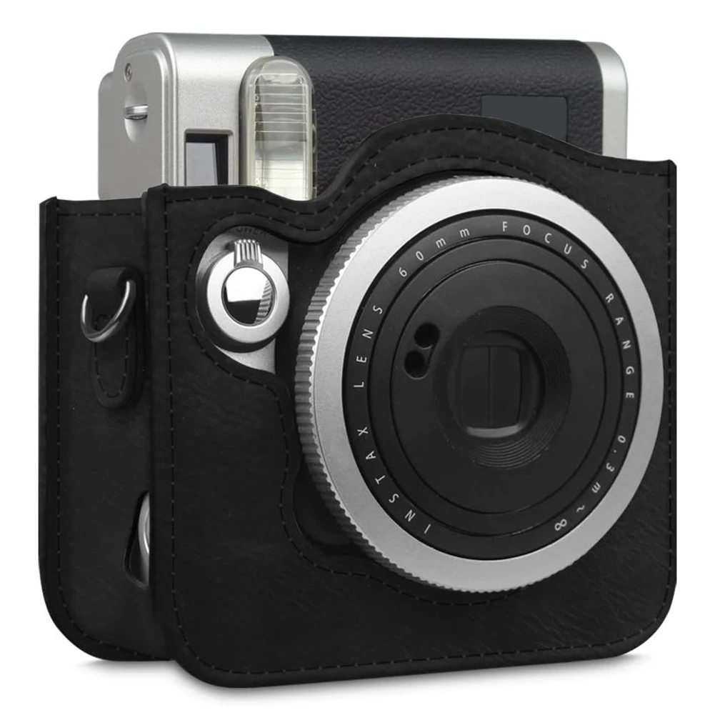 Étui de protection pour appareil photo Vintage, avec poche, sac à bandoulière en PU, sangle d'épaule réglable pour appareil photo instantané Instax Mini 90