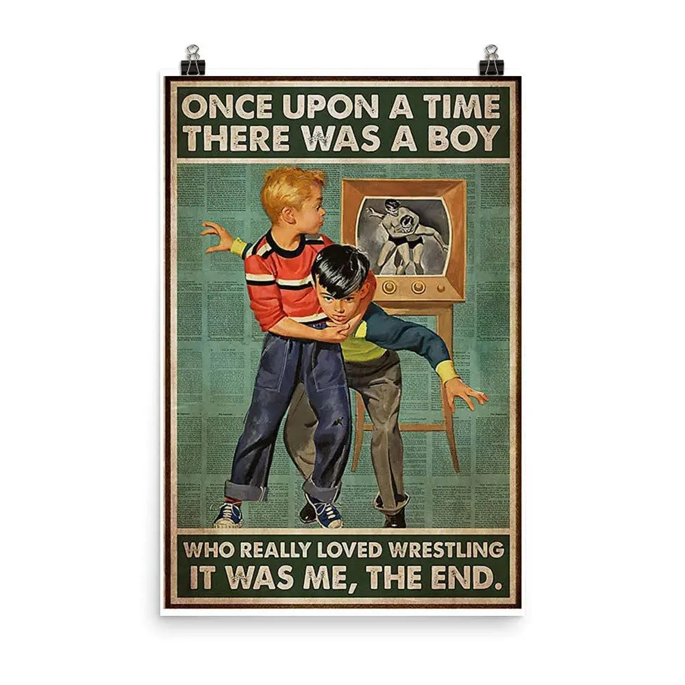 Retro Metal Tin Sign The Kids Love Wrestling – There was A Boy, Who Really Love Wrestling Poster Music Bar Club Men's Cave