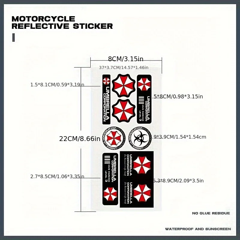 1SET Umbrella Style Biohazard Waterproof Sticker Set Holographic Decals for Car Motorcycle Helmet Decor - view 2