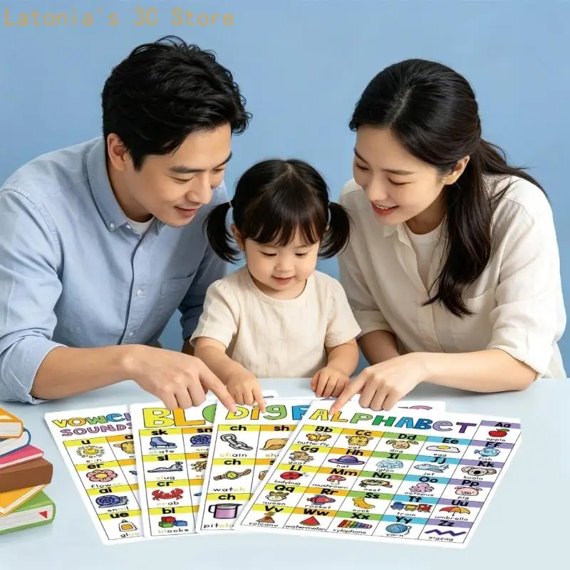 English Phonics Teaching Chart Illustrated Vowel And Consonant Letter Root Charts For Preschooler Students Learning X3UB
