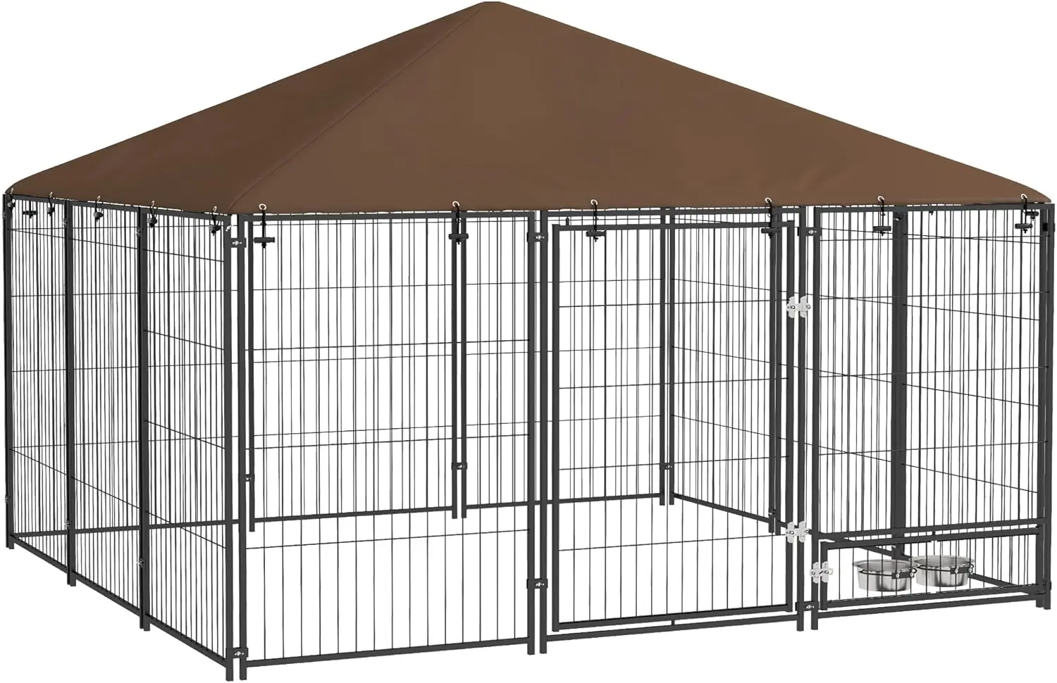 

PawHut Outside Dog Kennel, 6.9' x 6.9' x 5' Puppy Play Pen with Canopy, Garden Playpen Fence Crate Enclosure Cage Rotating Bowl,