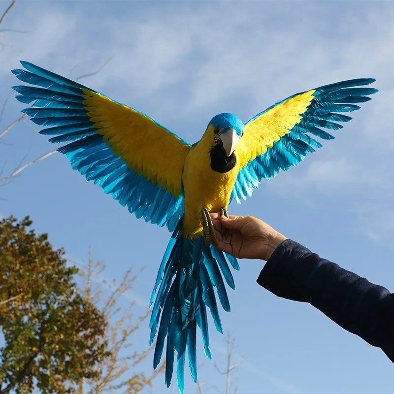 Foam&Feathers Spreading Wings Parrot Bird 65x100cm Blue&Yellow feathers Parrot Model Handicraft Garden Decoration Gift a2782