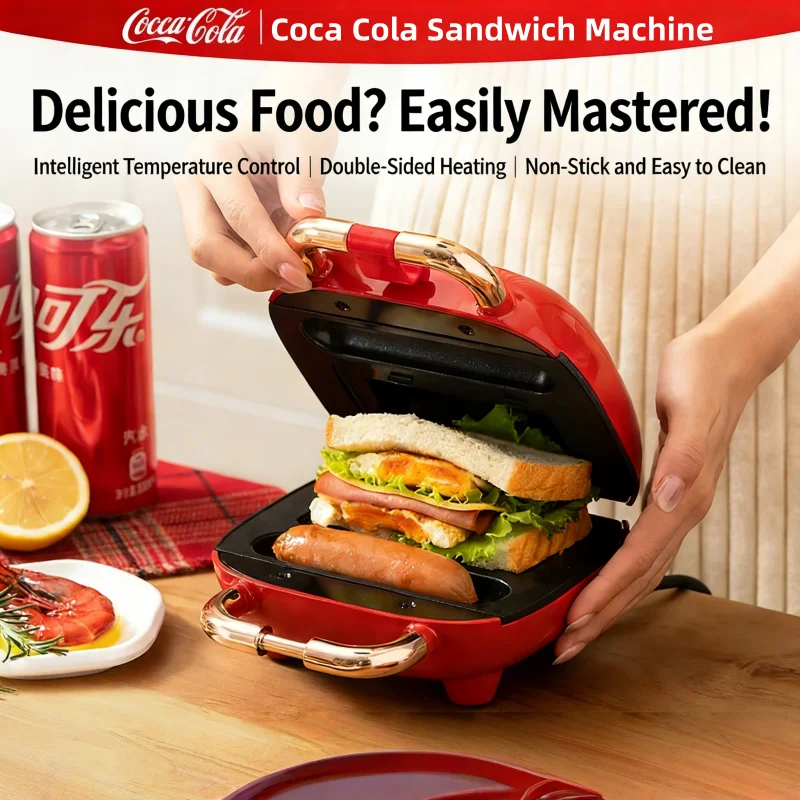 Coca Cola Multifunction Sandwich Maker Home Breakfast Make Fast Heating Toaster Non Stick Automatic Machine Baking Pan Roast Mea