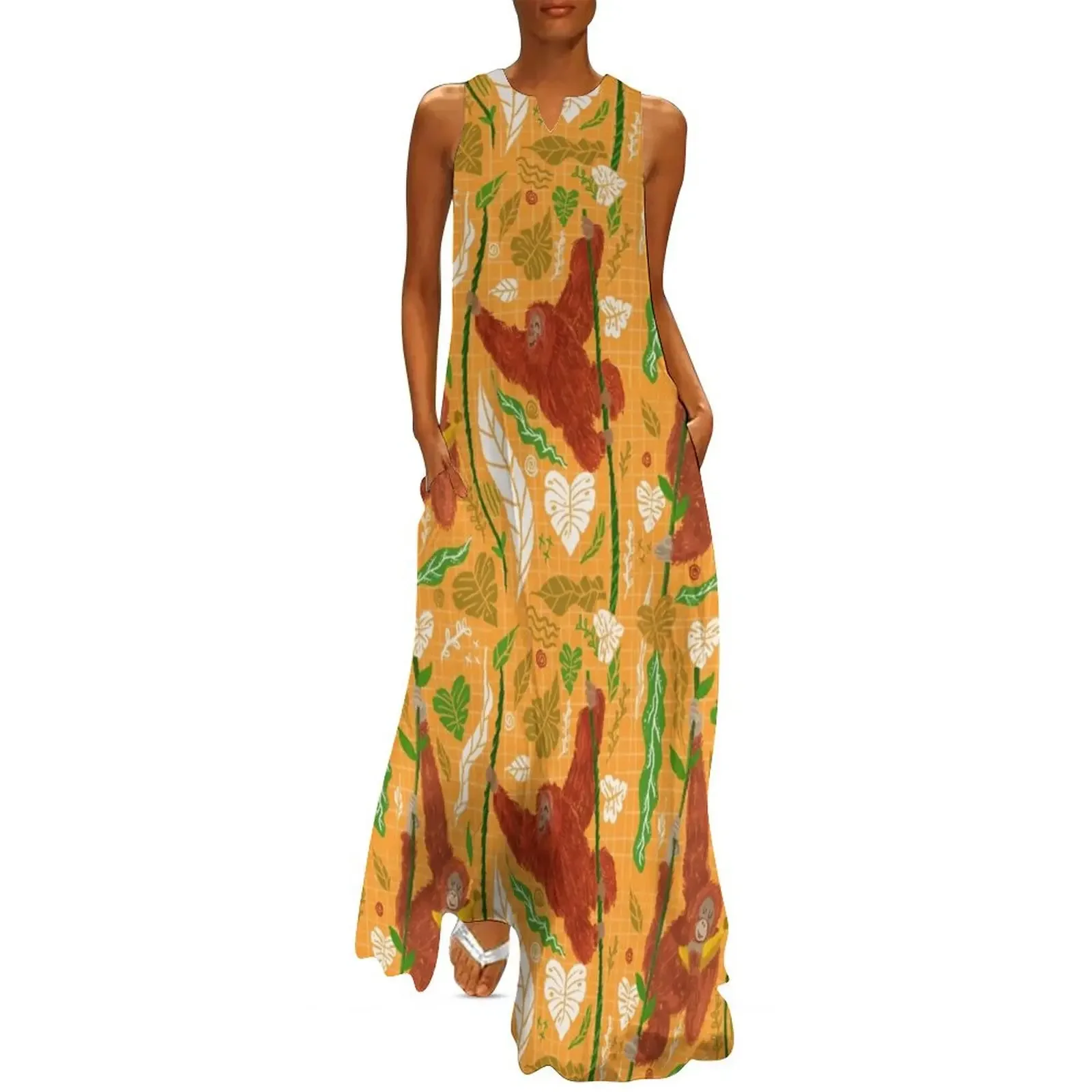 

Happy Orangutan in forest Long Dress summer dress summer women's suit women's summer jumpsuit Clothing Dress