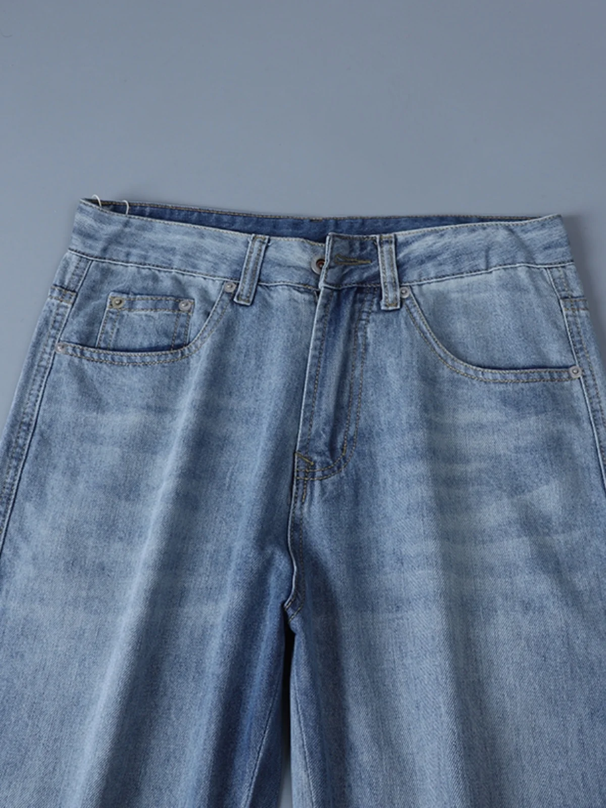 الرجال الربيع الصيف رقيقة فضفاضة مستقيم الساق الجينز أقدام كبيرة السراويل الطويلة العلامة التجارية العصرية لباس غير رسمي منتصف الخصر سستة #3