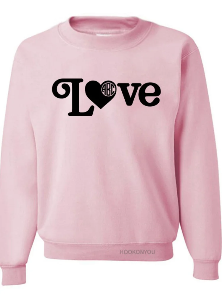 Valentine's Day LOVE Letter Print Crewneck Long Sleeve Sweatshirt Aesthetic Jumper for Couples Couple Matching Clothing