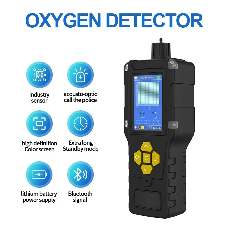 كاشف تركيز صناعي محمول عالي الدقة، إنذار تسرب الغاز، كشف الأكسجين