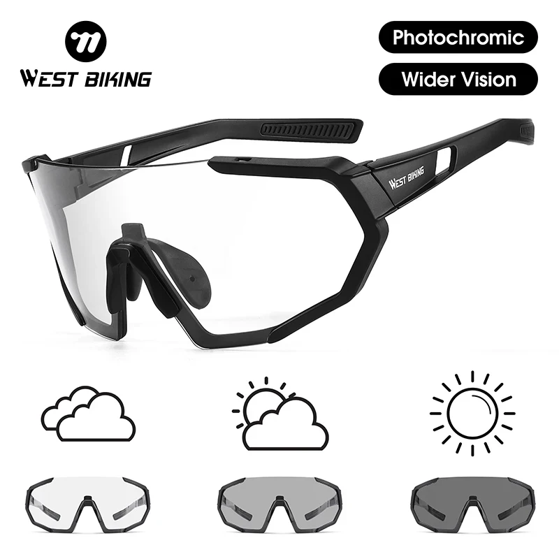 

WEST BIKING Photochromic Cycling Glasses Bicycle Glasses Sports Men's Sunglasses Bike Eyewear UV400 MTB Road Running Goggles