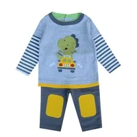 Clearance 2Pcs 9M Dinosaur Car Stripe Print Long Sleeve Spring Autumn Cotton Baby Boy Top Pants Set