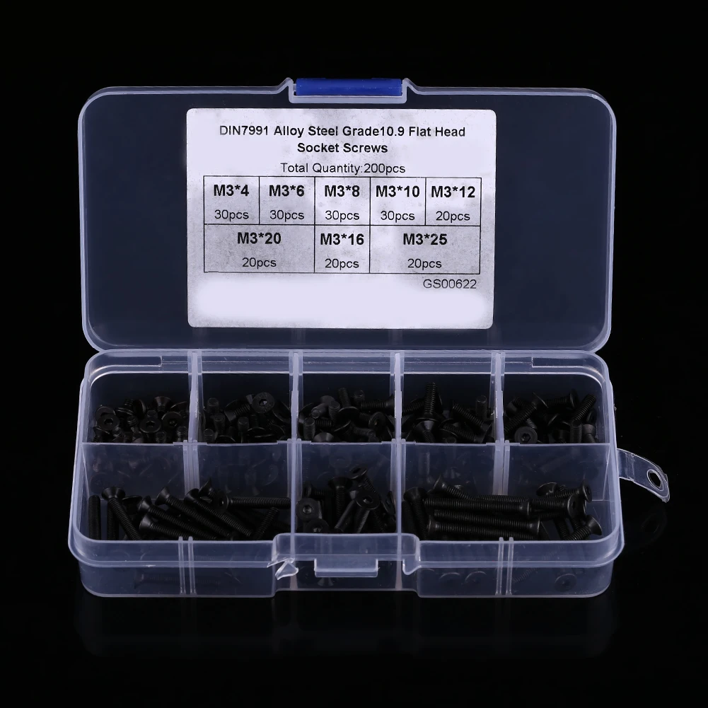 Bolt Fastener Repair Tool Accessory /Box M3 Countersunk Flat Head Hex Socket Screw Bolt Machine Fastener Assortment Set