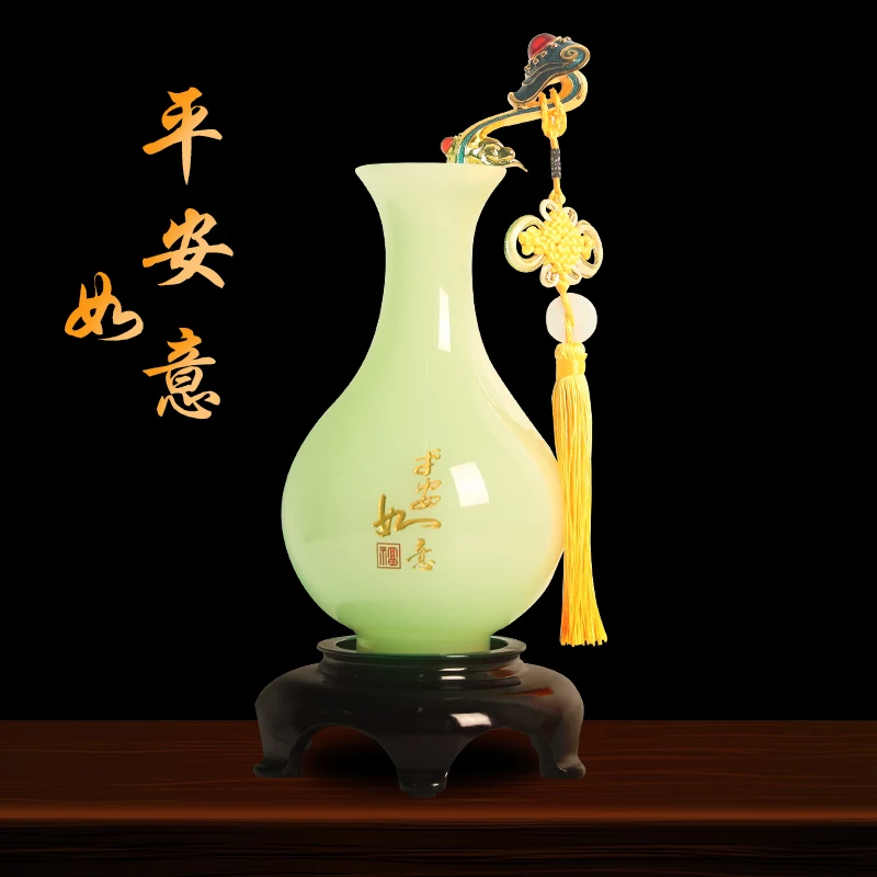 glazed jade vase ornament home living room wine cabinet entrance Chinese decoration housewarming gifts