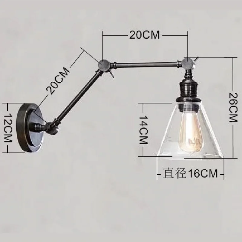 E27 Long Arm Foldable Wall Lamp Study Telescopic Learning Reading Bedside Lamp Modern Simple Bedroom Glass Wall Lamp