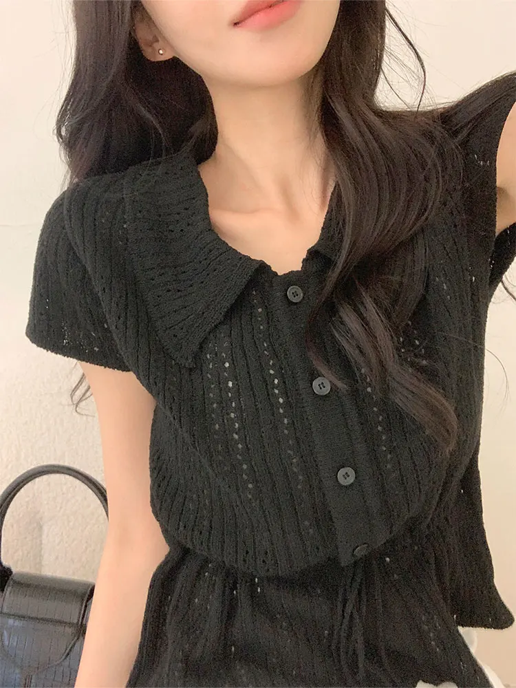 

Ele Sweet Waist для похудения ort Sve Ne Тонкий вязаный топ с вырезом для женщин Летняя мода Корейский Sle Commute