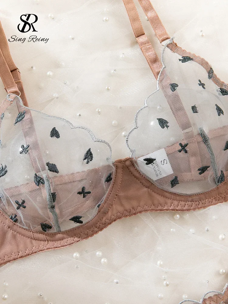 SINGREINY Set di reggiseni erotici trasparenti ricamati alla moda Lingerie aderente di alta qualità Porno Club sexy Abiti intimi trasparenti