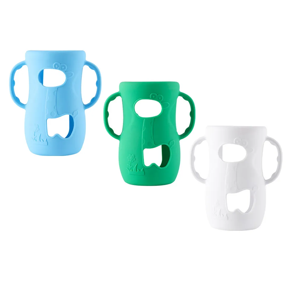 3Pcs Silicone Baby Bottle Sleeves Cute Protective Nursery Covers Anti Breakage Handle Bottle Protectors for Infant Feeding