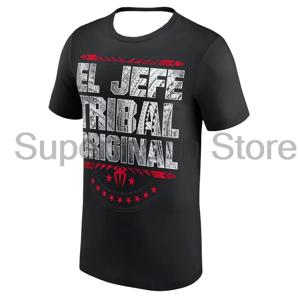 Roman Reigns El Jefe Tribal T-shirt Crewneck Short Sleeve Polyester Black Tee Women Men Streetwear Tops