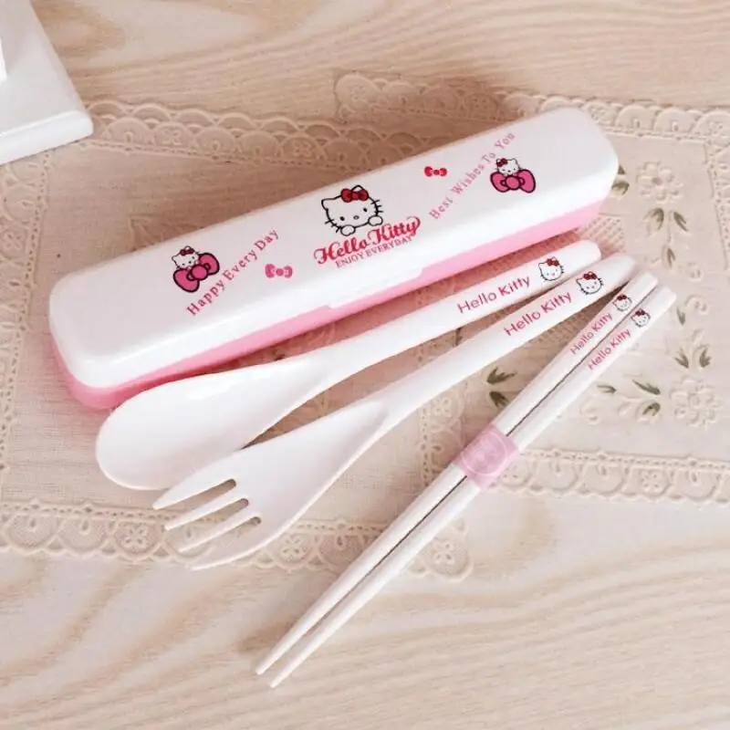 Sanrio Hello Kitty Travel Portable Cutlery Set Abs Resin Material Portable Fork Spoon Student Dinnerware Sets Kitchen Tableware