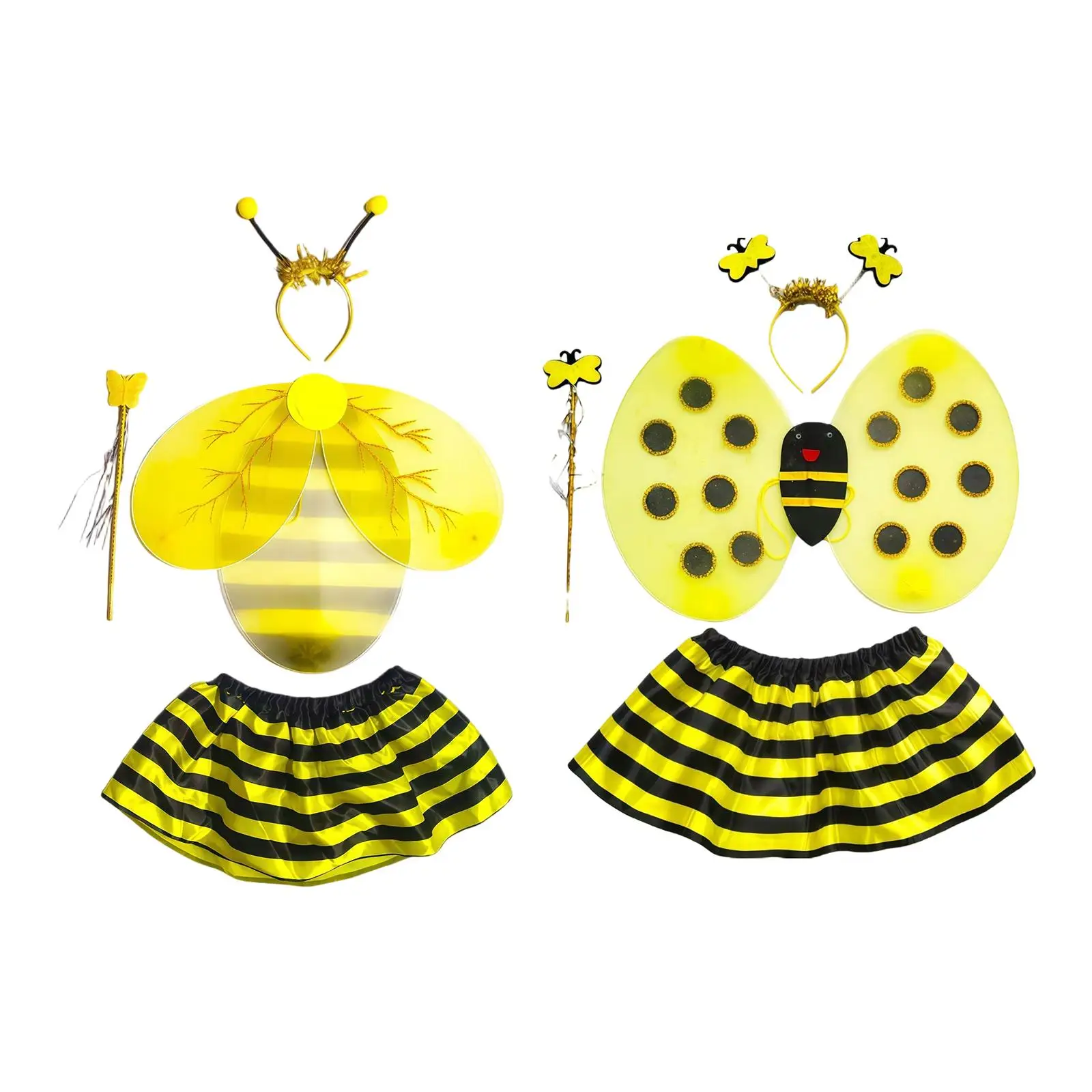 Bumble Bee Kostümset für Mädchen, Polyester-Cosplay-Set mit Rock, Flügeln und Zauberstab für Party und Bühnenauftritte