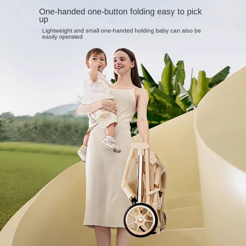 Baby carrige can sit or lie down Lightweight Folding Newborn Baby High Landscape Stroller Two-way Push Anti Vibration Wheels - Image 3