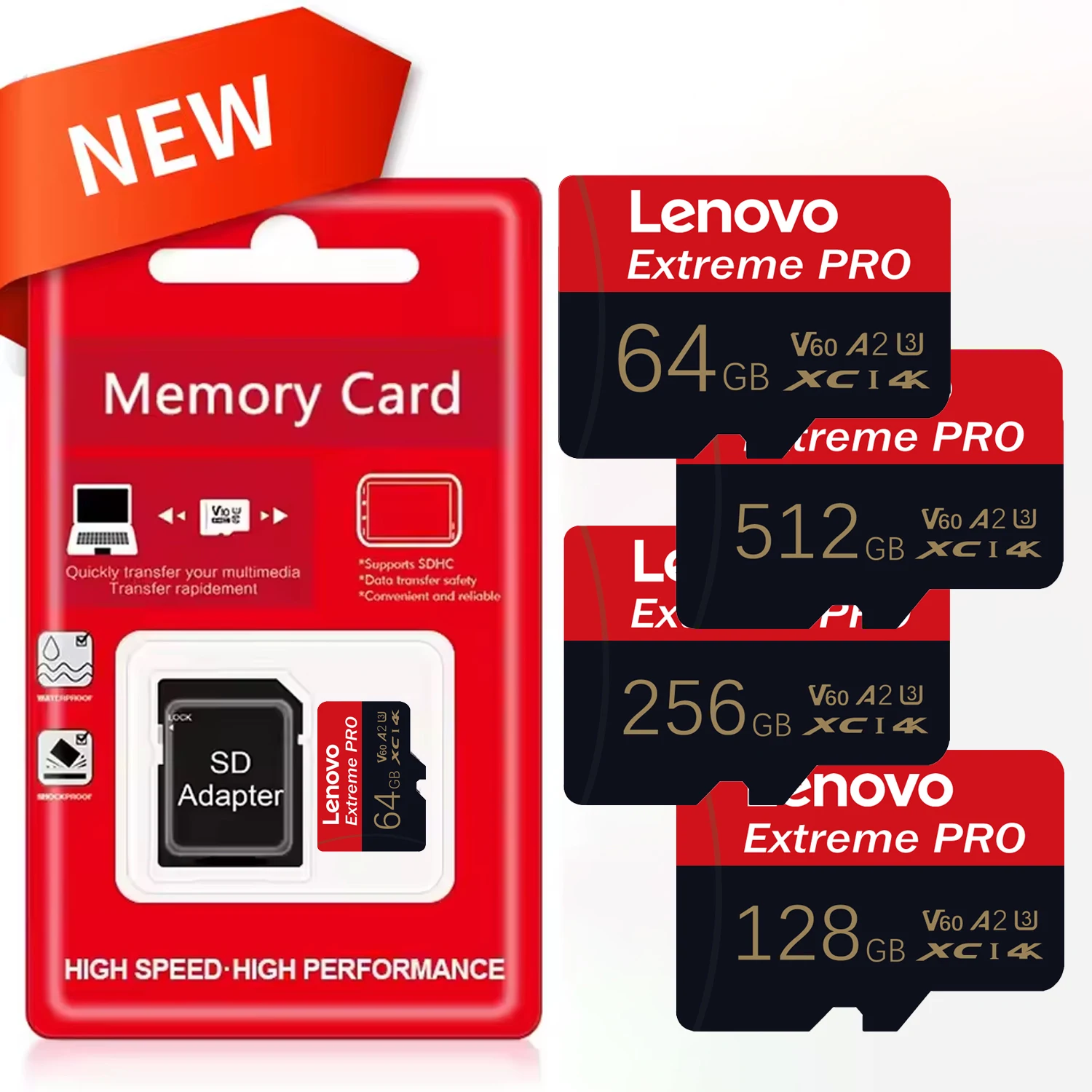 レノボ 512GB マイクロ SD カード高速 SD メモリカード 64GB 128GB 256GB MicroSD U3 V60 TF フラッシュカード Xiaomi 電話カメラデバイス用