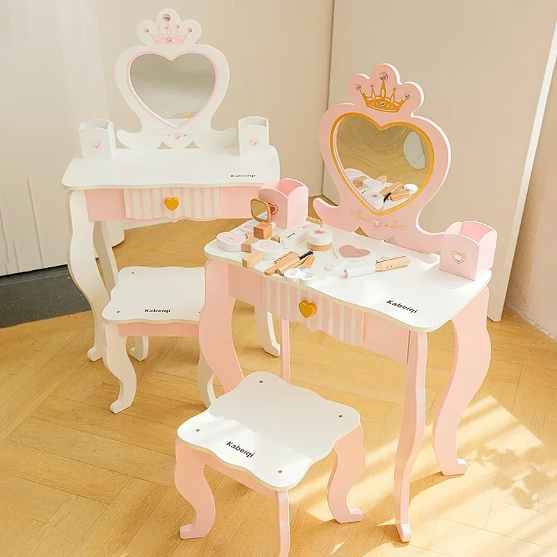 

Children's Wooden Dressing Table Girls' Cosmetics Set Jewelry Box Family Toy Birthday Gift