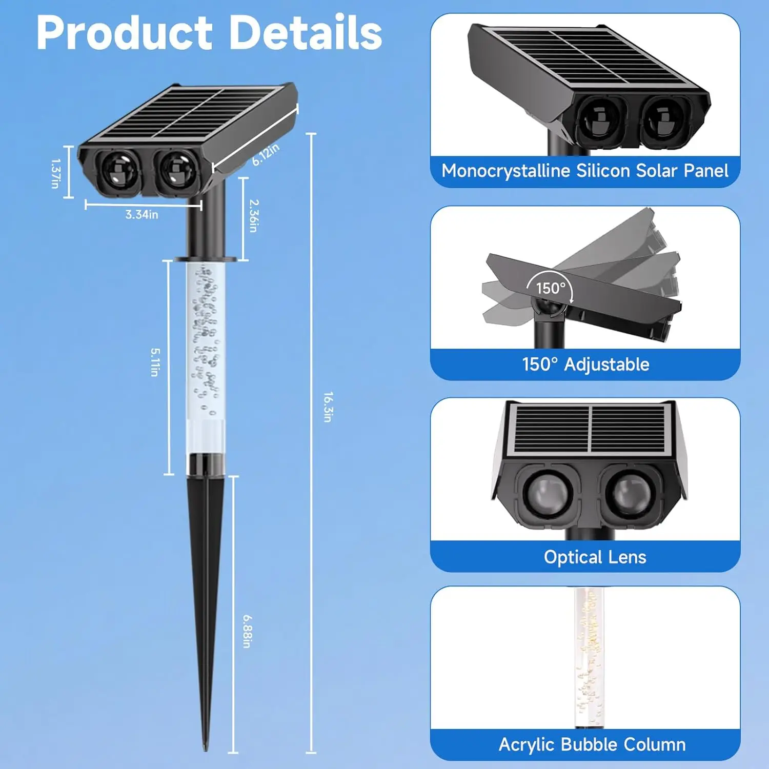 أضواء كشاف الطاقة الشمسية في الهواء الطلق شعاع قابل للتعديل وعمود دليل ضوء الكمبيوتر، 4 حزمة أضواء الشمسية في الهواء الطلق للماء IP65، شعبية جديدة