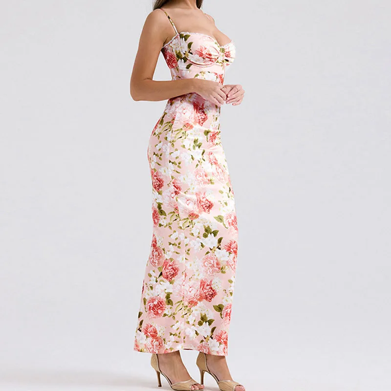 French temperament floral long skirt pure desire slim sling dress women, summer sexy sleeveless long skirt women