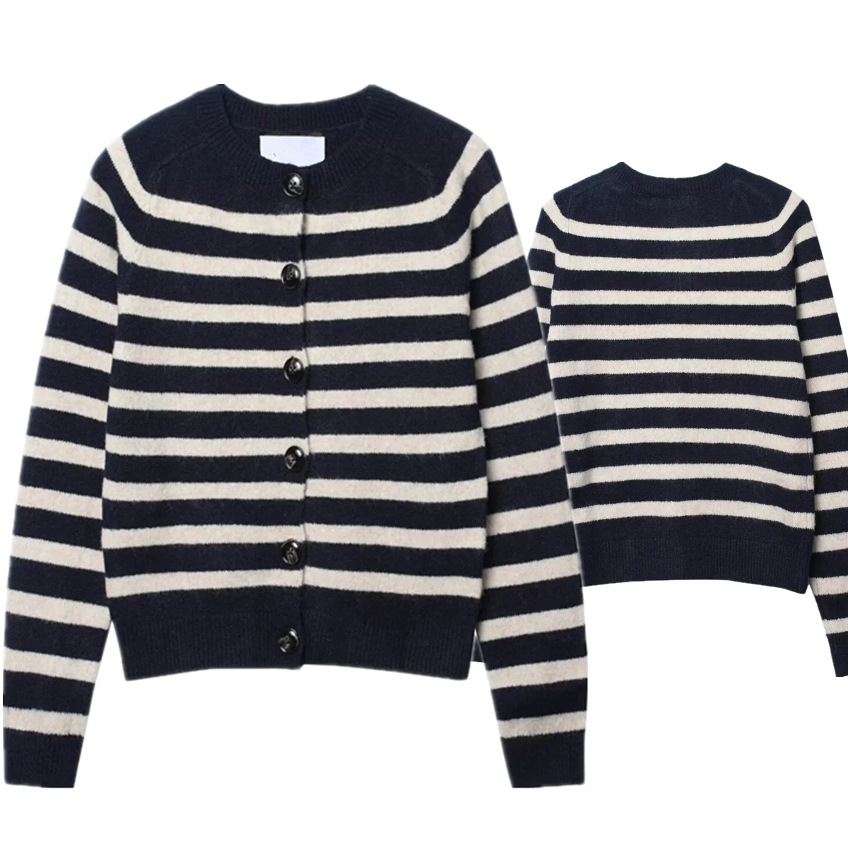 

Maxdutti Women's Sweater Knitwear Woman Clothing Japanese Minimalist Blue And White Striped Knitted Cardigan Tops