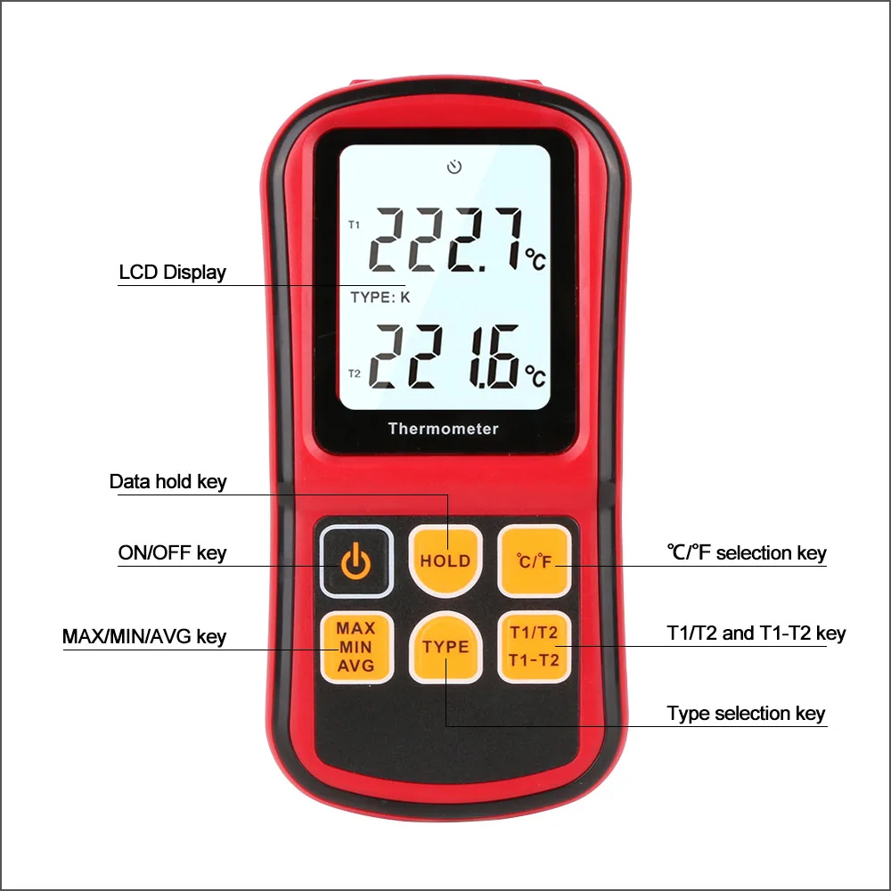 RZ-Medidor de temperatura portátil profissional ferramenta de medida digital testador de temperatura 2pcs termopar uso para líquido