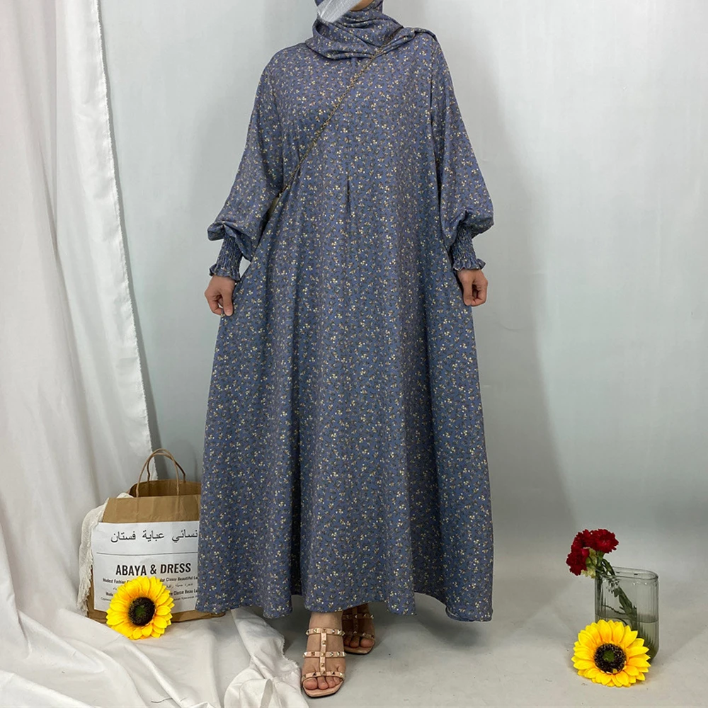 

Women Muslim Hijab Dress Ramadan Dubai Abaya Turkey Kaftan Eid Islam Clothing Floral Print Jalabiya Caftan Marocain Femme Robe