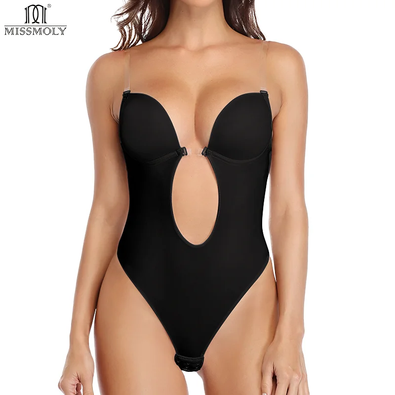 Body con escote en U y espalda descubierta para mujer, ropa interior sin costuras con Tanga, parte inferior acolchada, Push Up, moldeadores de