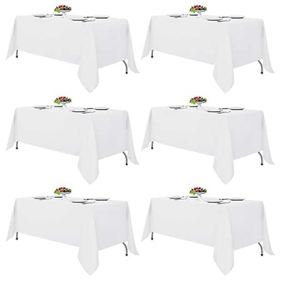 

White Rectangle Tablecloths 6 Pack 70 x 120 Inches Reusable Washable Polyester Table Covers for 6-8 Ft Wedding Party Banquet