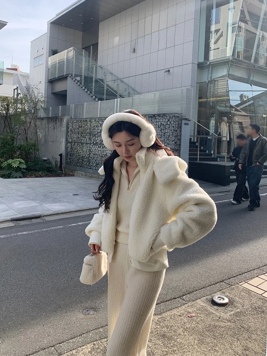 

Куртка Lazy Zoe Early Spring AO из овечьего меха, однотонная, с капюшоном, теплая, из полиэфирного волокна, на молнии