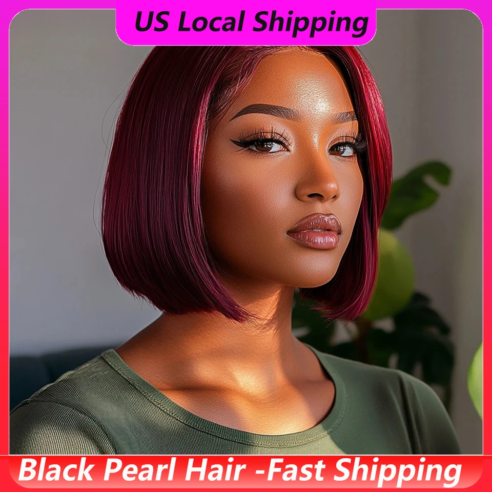 

Бразильский короткий прямой кружевной боб с частью стороны 99J Красный короткий прямой боб100% Парики из натуральных волос для женщин Remy Hair Цветные парики