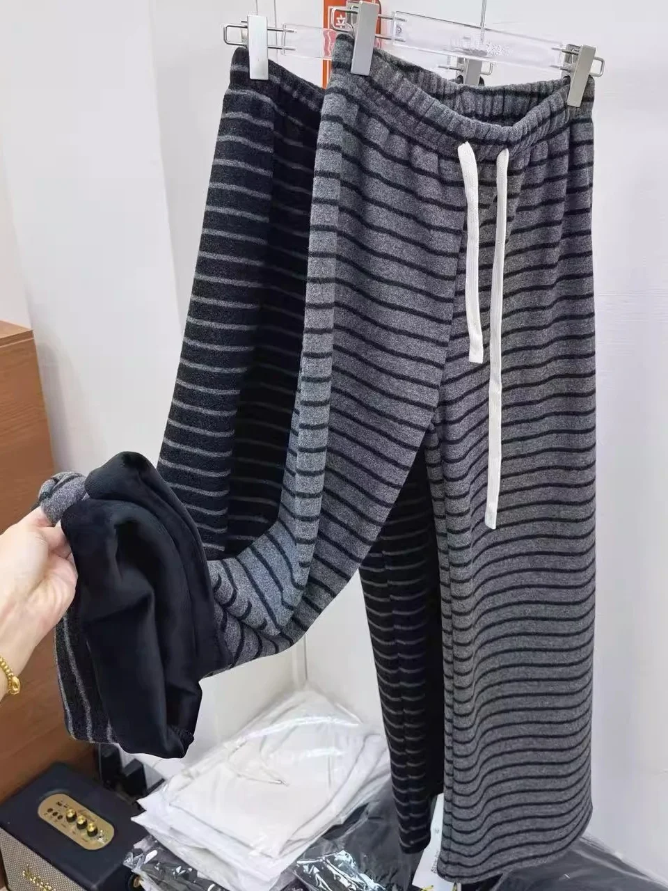 

Широкие повседневные брюки в полоску для женщин, осенне-зимние, с высокой талией, свободного кроя, для дома и улицы