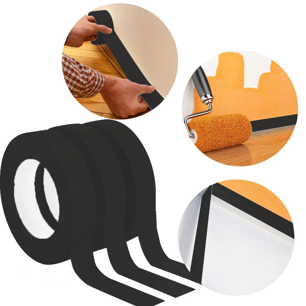 20m/Roll Black Paint Tape Set Multi-Surface Masking Paint Easy Removal Security Wall Painting Crafts Art Construction Home Tools