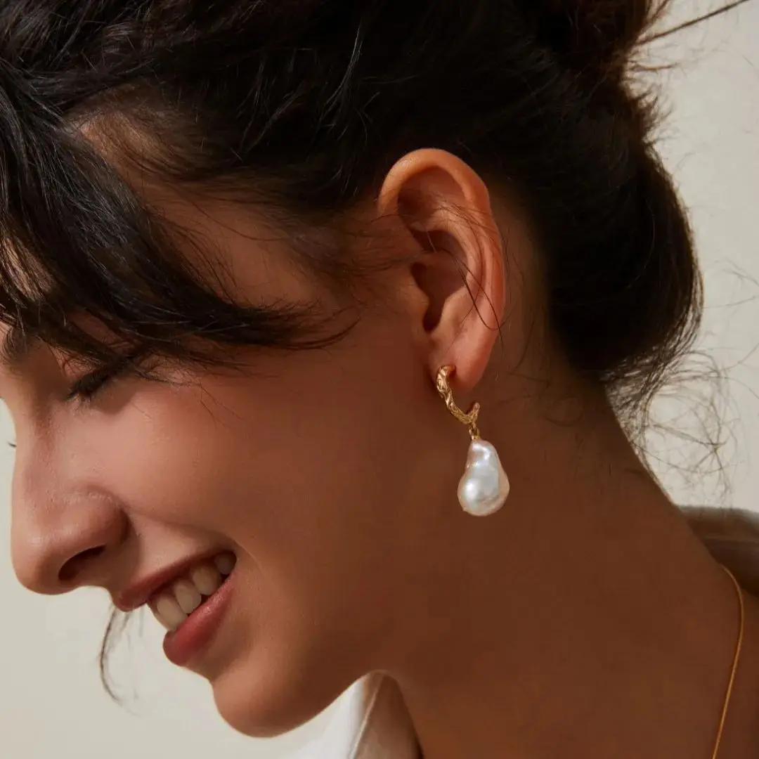 

Irregular Baroque Pearl Earring 925 Silver With Nature Freshwater Pearl Classic Elegant Jewelry For Women's Christmas Gift
