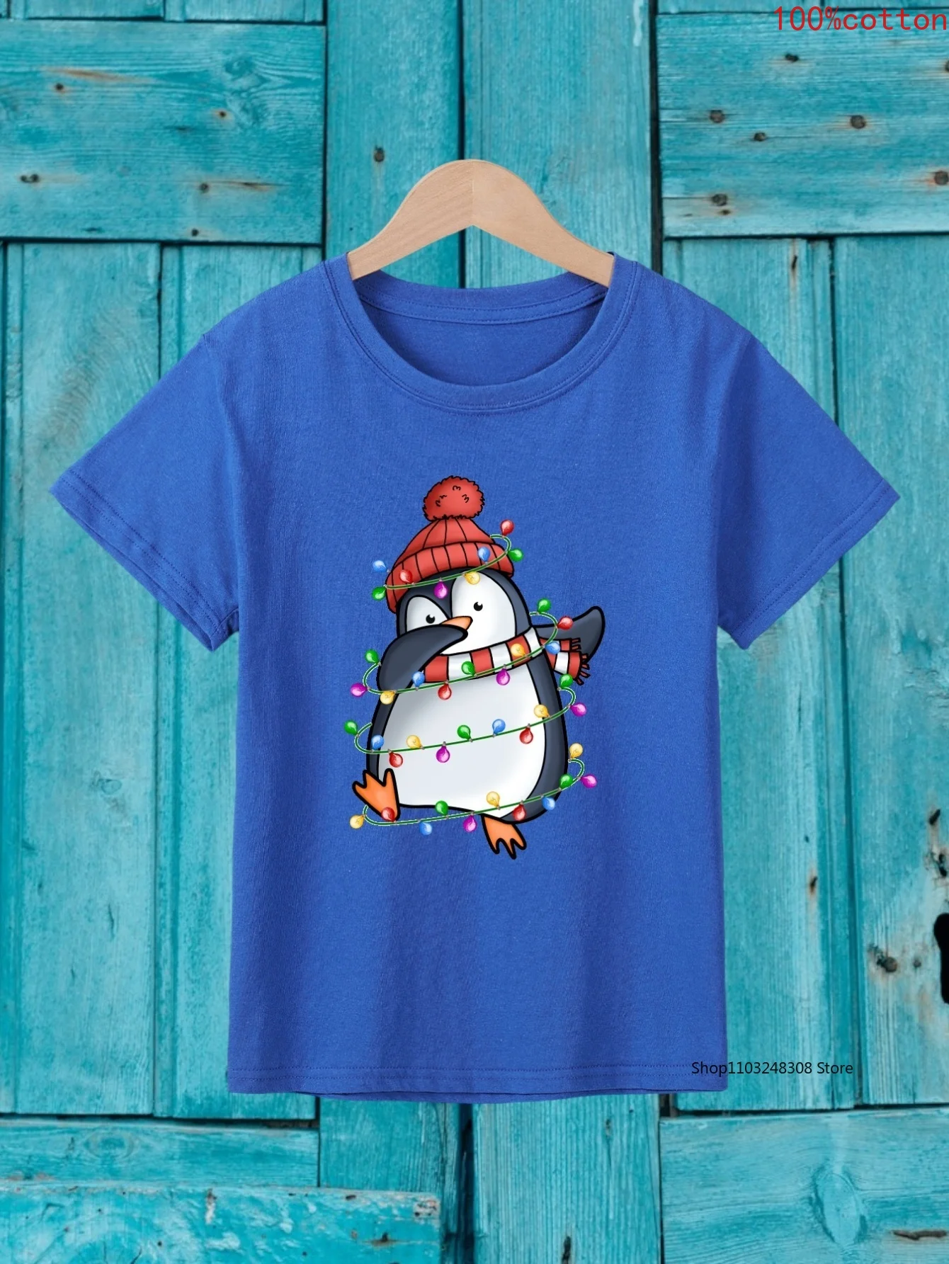 Christmas Dancing Penguin Print Boys  Creative T-shirt, Casual Lightweight Comfy  Short Sleeve Tee Tops, Kids Clothes For Summer