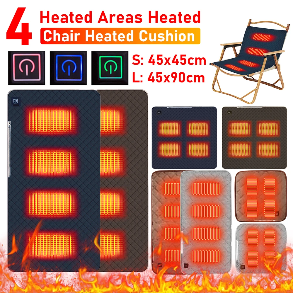 

1/2/3/4PCS Camping Chair Heated Cushion 4 Heated Areas Heating Pad Seat Warmer Cover 5V USB Sleeping Electric Heating Pad Mats