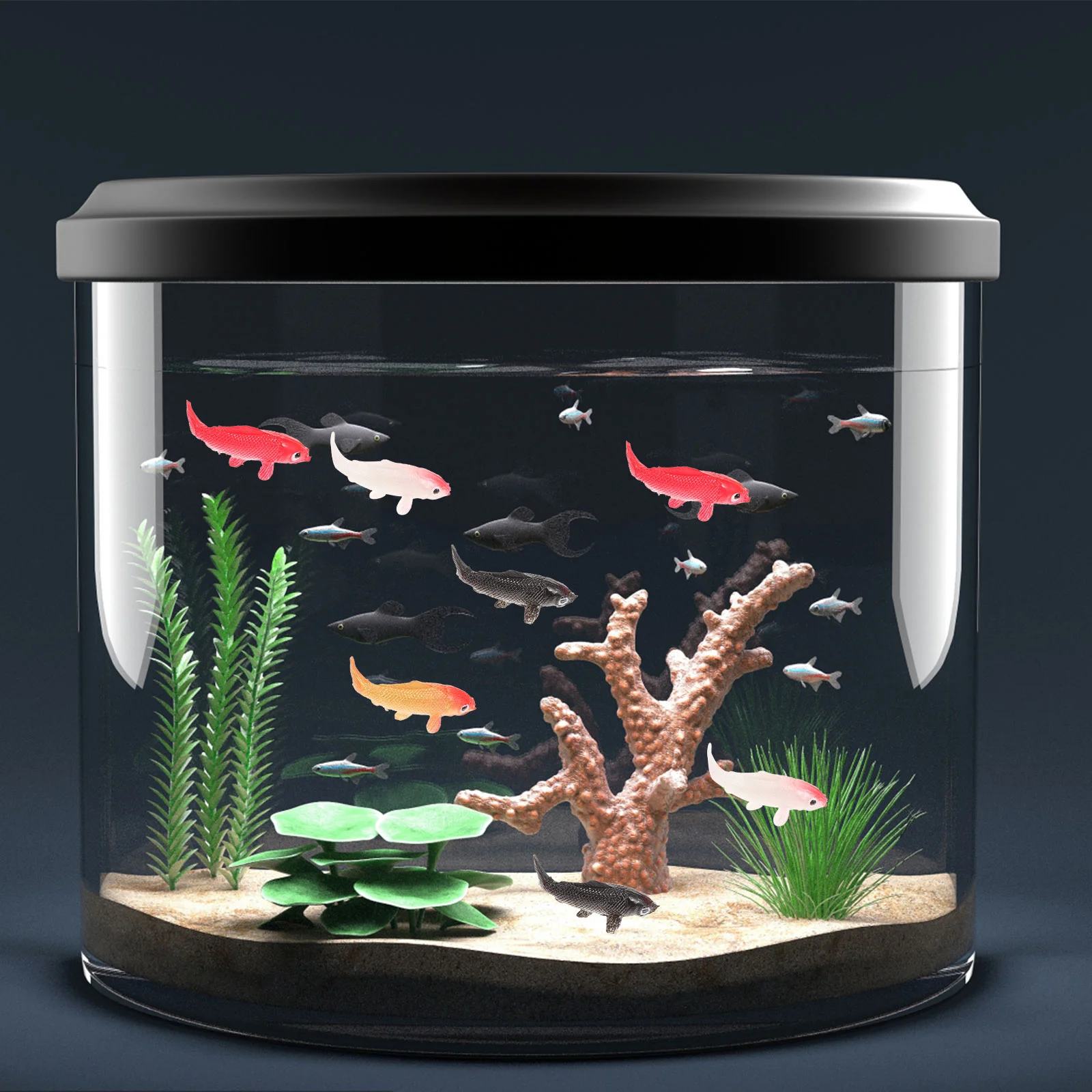 Faux modèle de maison de poisson rouge pour courses d'aquarium, figurine l'inventaire, 8 pièces