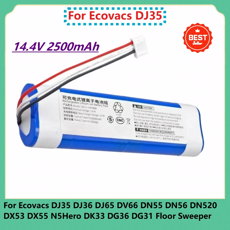 

14.4V 2500mAh Replacement Battery For Ecovacs DJ35 DJ36 DJ65 DV66 DN55 DN56 DN520 DX53 DX55 N5Hero DK33 DG36 DG31 Floor Sweeper