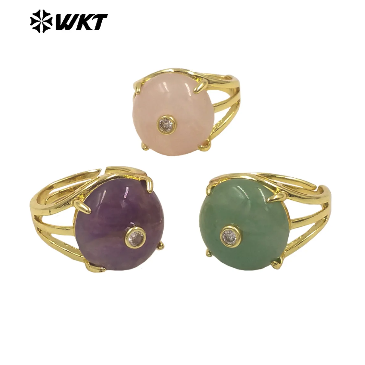 

Кольца WT-R603 в классическом стиле с круглыми цветными камнями и цирконами, покрытые 18-каратным золотом, для женщин, на каждый день, украшенные