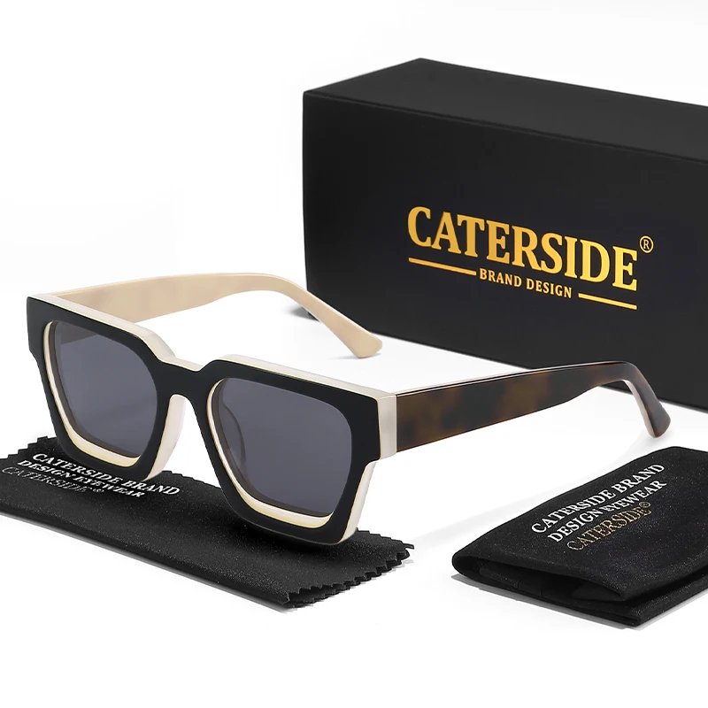 CATERSIDE Retro Polarisierte Quadratische Sonnenbrille Herren Hochwertiger Acetat-Rahmen Damen Sonnenbrillen Fahren Sport Oculos De Sol UV400
