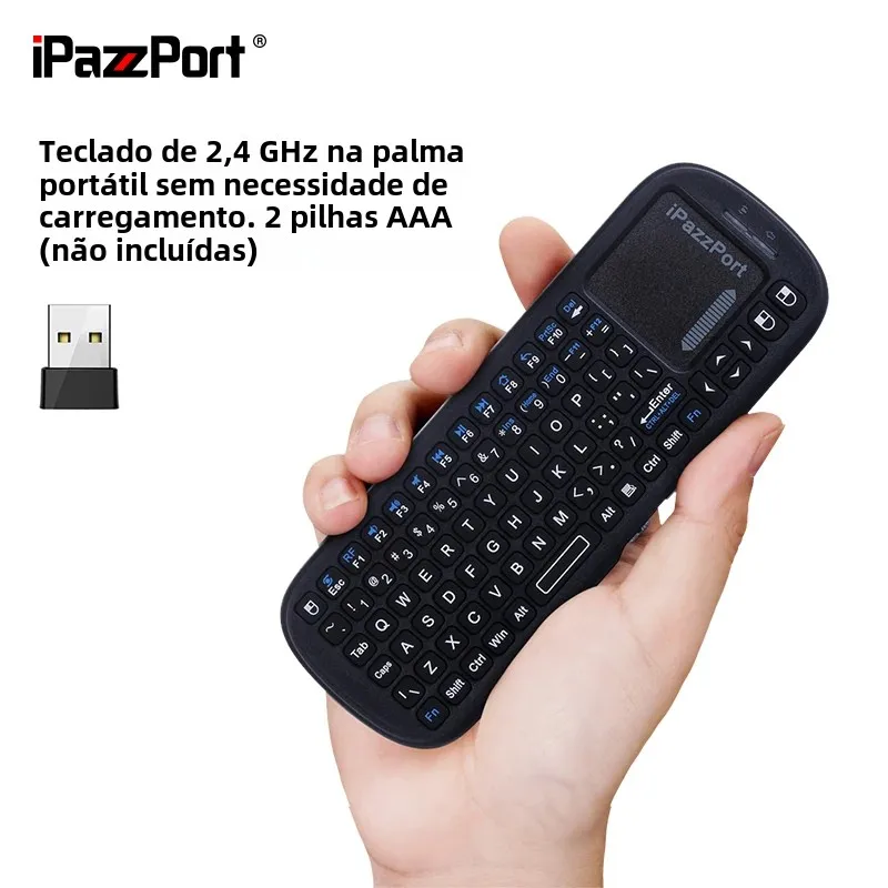 Teclado Mini Sem Fio IPazzPort 2.4G com Touchpad e Mouse, Portátil para Tablet/Laptop/Notebook/Android TV Box/PC