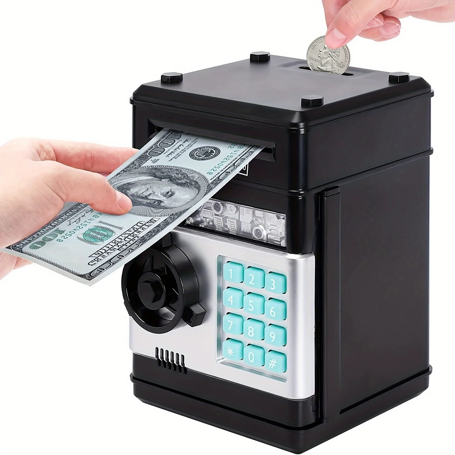 Electronic Coin Storage Jar with Password Protection, ATM Piggy Bank Coin Roll Storage Box Halloween/Christmas Gift