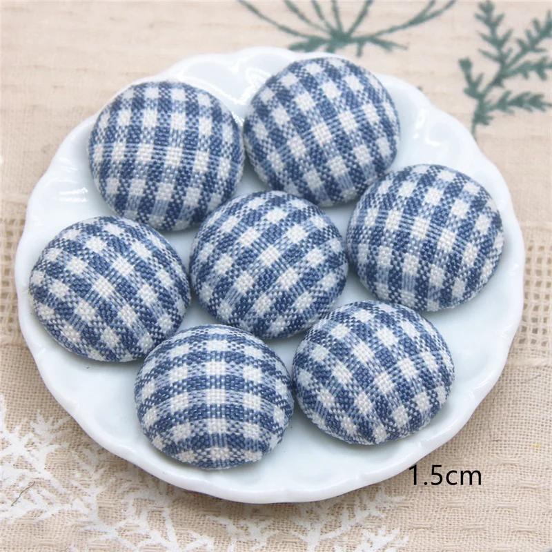 50pcs  Multicolor Flatback Grid Fabric Covered Round Buttons Home Garden Crafts Cabochon Scrapbooking DIY 15mm